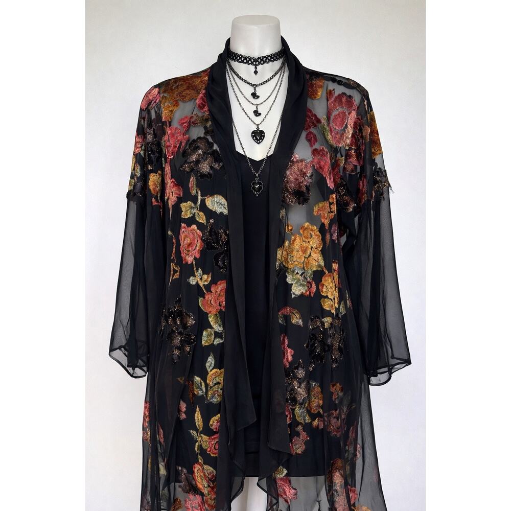 VTG Victoria's Secret Gold Label Velvet Burnout Glitter Sheer Kimono Festival OS